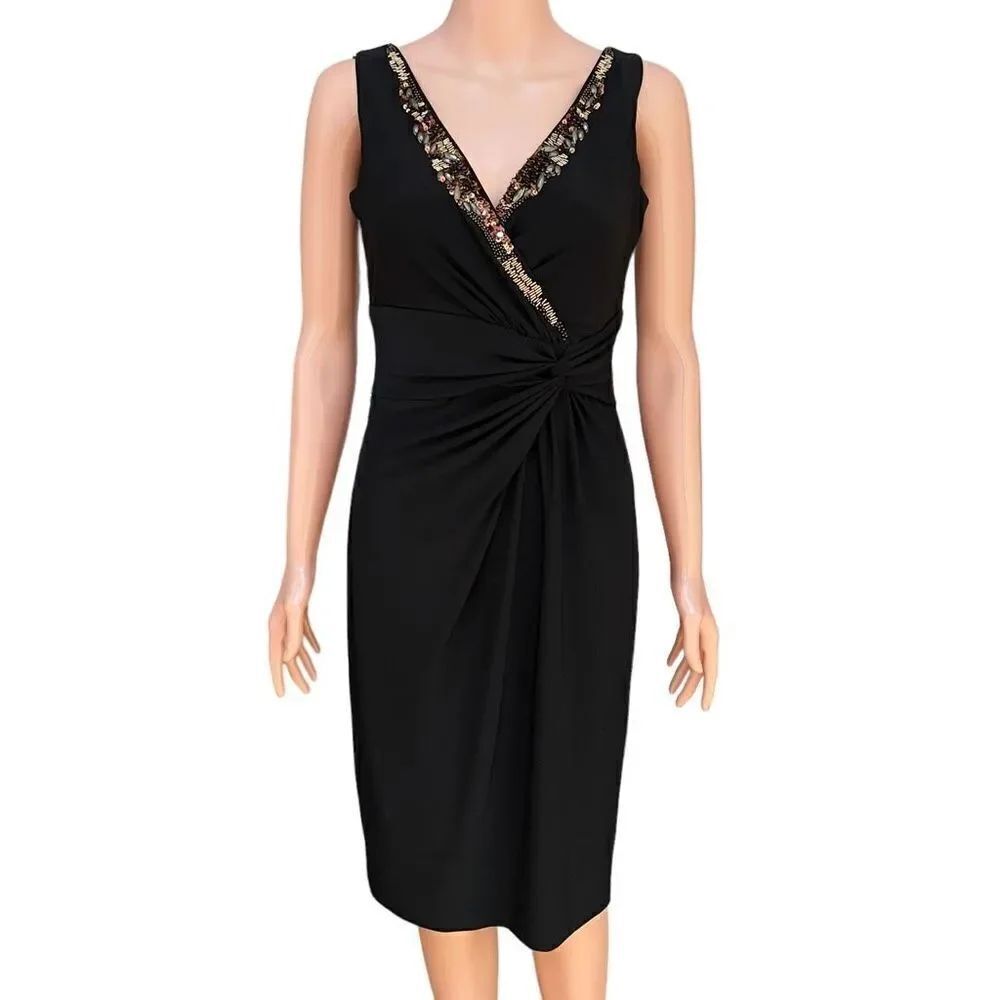 Anne Klein cocktail stretch embellished dress, black, size 4
